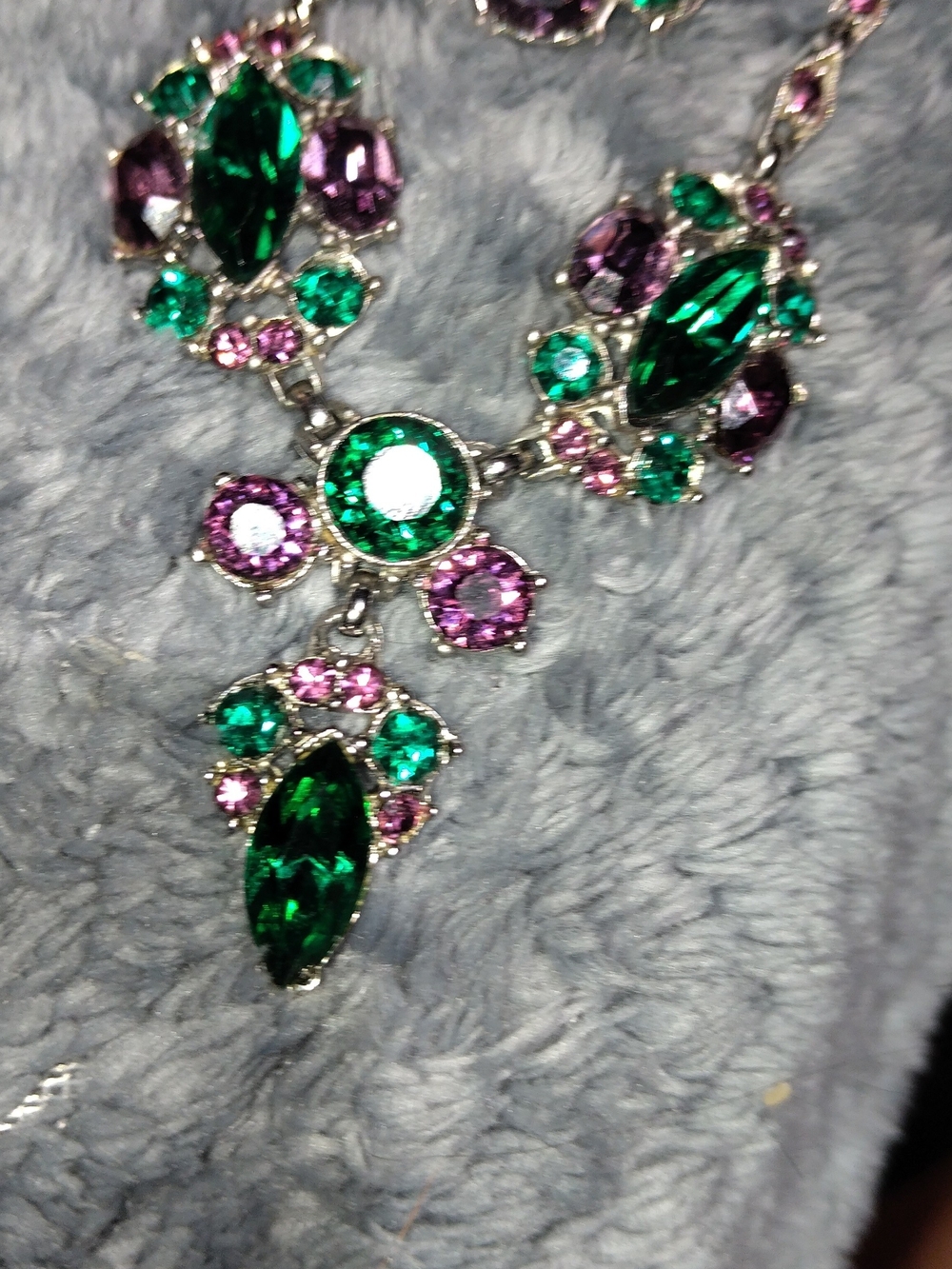 Emerald and Pink Crystal Statement Necklace - Women Jewelry
